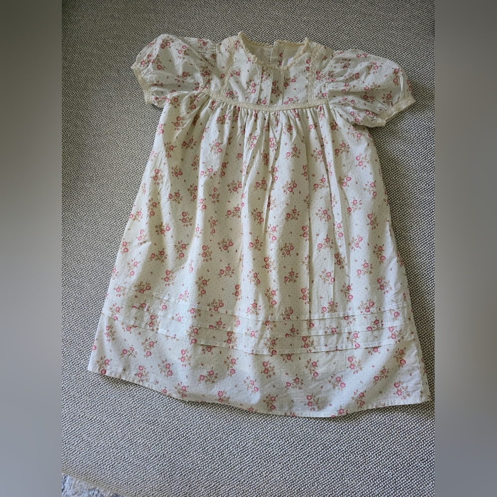 CERA UNA VOLTA girls dress size 4 ivory floral short sleeve